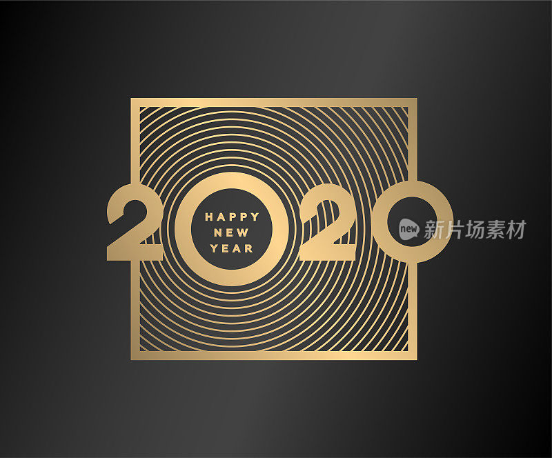 Happy new year, gold numbers 2020 on a dark background. Vector illustration.